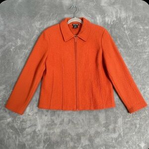 100% Wool Pumpkin Rust Brown Full Zip Cardigan Jacket Size XL